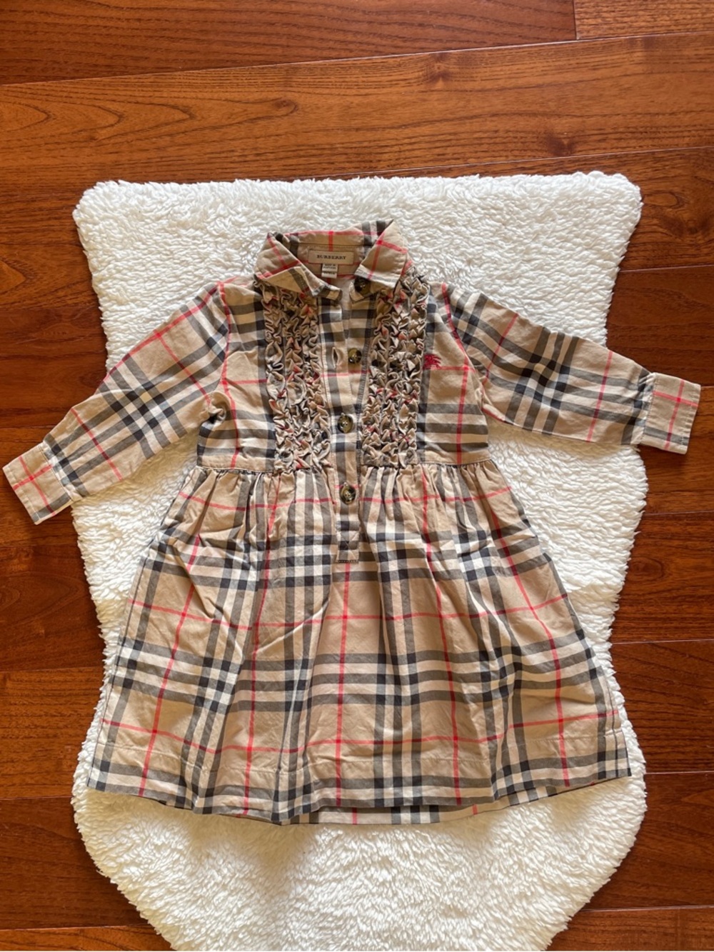 Burberry Long-Sleeve Ruffle Front Kids Dress